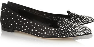 Sergio Rossi Crystal-embellished satin point-toe flats