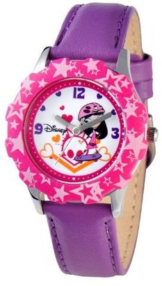 Disney Kids' W000434 Tween Isabella Stainless Steel Pink Bezel Purple Leather Strap Watch