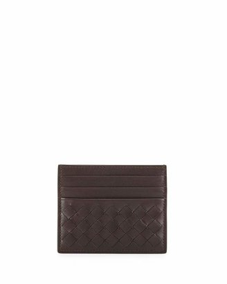 Bottega Veneta Woven Leather Credit Card Sleeve, Dark Brown