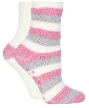 totes Supersoft slipper sox twin pack in pale pink stripe/cream