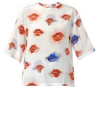 MSGM Lips-print silk blouse