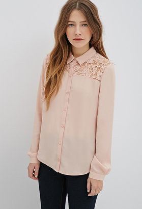 Forever 21 Floral Lace-Paneled Top