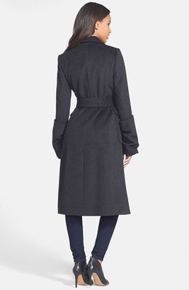 Vera Wang Pleat Cuff Double Breasted Wool Blend Coat (Online Only)