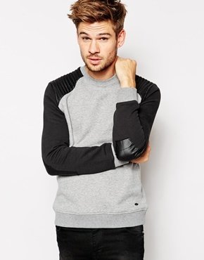 Esprit Sweat Shirt with Faux Leather Patches - grey-070