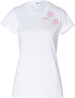 Jil Sander Cotton T-Shirt with Dot Applique in White Gr. L