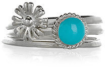 Accessorize Sterling Silver 3 x Turq and Flower Stacking Rings