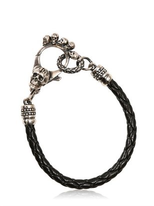 John Richmond Skulls & Braided Leather Bracelet