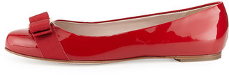 Ferragamo Varina Patent Bow Ballerina Flat, Rosso (Red)
