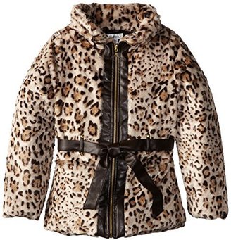 Amy Byer Outerwear Big Girls' Animal-Print Belted Faux-Fur Coat