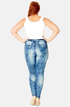 City Chic 'Apple' Stretch Skinny Moto Jeans (Light Denim) (Plus Size)