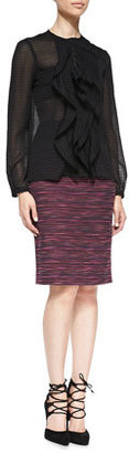Nanette Lepore Striped Tweed Long Pencil Skirt