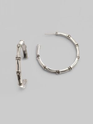 John Hardy Bamboo Sterling Silver Hoop Earrings/1.25"