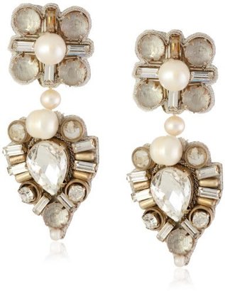 Ranjana Khan Deco Bride" Crystal and Pearl (4-4.5 mm) Drop Clip-On Earrings, 5"
