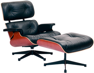 Vitra Lounge Chair & Ottoman Cherry/Black Leather by Eames