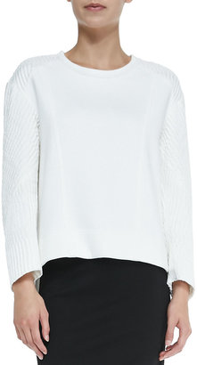 Helmut Lang Echo Jacquard Textile-Sleeve Sweatshirt, Optic White