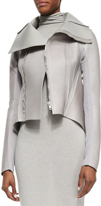 Rick Owens Lilies High-Neck Leather Jacket, Pearl