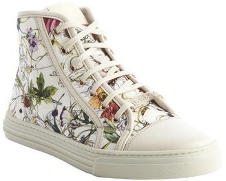Gucci white floral canvas high-top sneakers