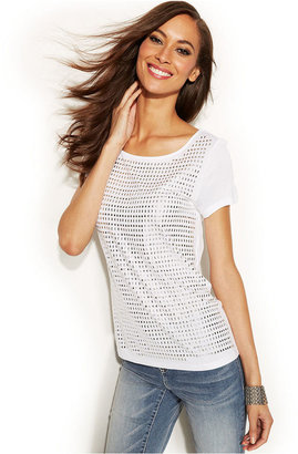 INC International Concepts Studded-Front Short-Sleeve Top