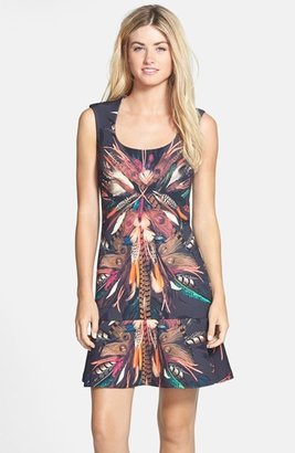 Nicole Miller 'Tail Feather' Print Neoprene Fit & Flare Dress