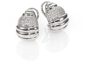 John Hardy Pave Diamond & Sterling Silver Ribbed Earrings