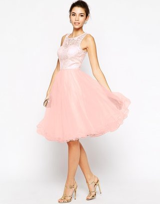 Chi Chi London Applique Bust Midi Debutante Prom Dress With Tulle Skirt