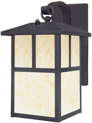 Westinghouse 1-Light Textured Black Steel Exterior Wall Lantern with Dusk to Dawn Sensor and Honey Art Glass Panels