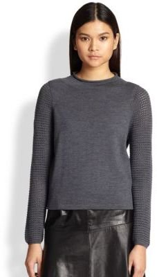 Milly Perforated-Sleeve Wool Sweater