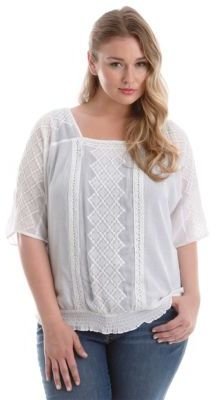 Lucky Brand PLUS Plus Embroidered Elbow-Sleeve Top