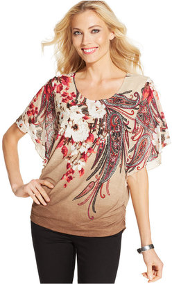 JM Collection Butterfly-Sleeve Floral-Print Top