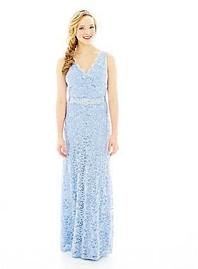 My Michelle Sleeveless Sequined Lace Open-Back Long Dress