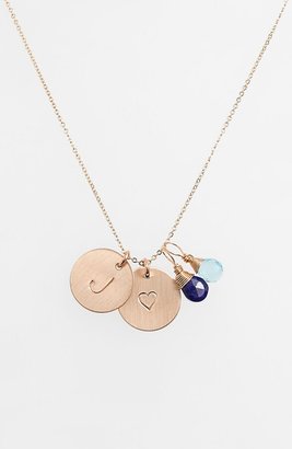 Nashelle Blue Quartz Initial & Heart 14k-Gold Fill Disc Necklace
