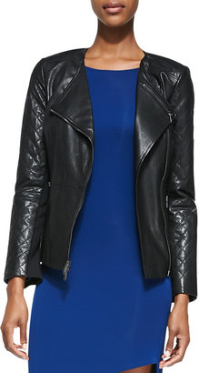 DKNY Lambskin Leather Zip-Front Moto Jacket