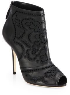 Dolce & Gabbana Leather Lasercut Peep-Toe Booties
