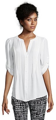 BCBGMAXAZRIA white chiffon 'Twiggy' short sleeve button down blouse