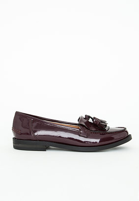 Missguided Fringe Loafers Burgundy Patent