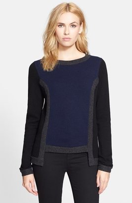 Milly Colorblock High/Low Merino Wool & Cashmere Sweater