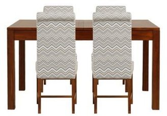 Debenhams Acacia 'Kerala' extending dining table and set of 4 taupe zig-zag printed upholstered 'Elba' chairs