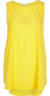 River Island Yellow curved mesh panel shell top