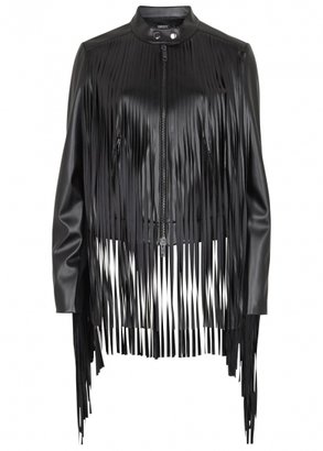 DKNY Black fringed faux leather jacket