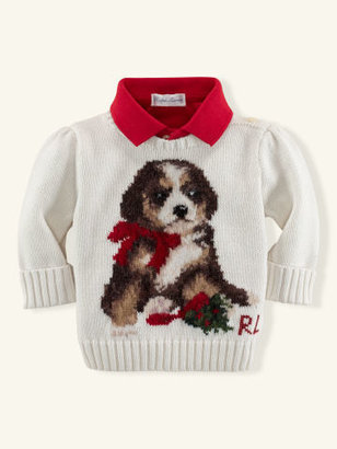 Ralph Lauren Layette Intarsia-Knit Dog Sweater