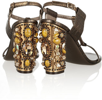 Lanvin Embellished metallic snake-effect leather sandals