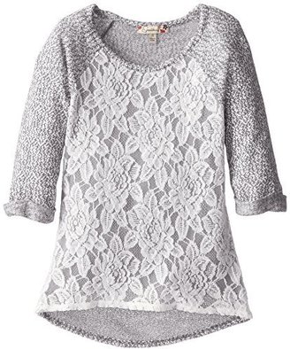 Speechless Big Girls' Lightweight Sweater with Lace Front