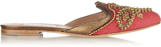 Oscar de la Renta Embellished canvas slippers