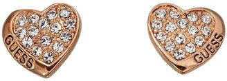 GUESS Rose Gold Plated Crystal Pave Heart Stud Earrings