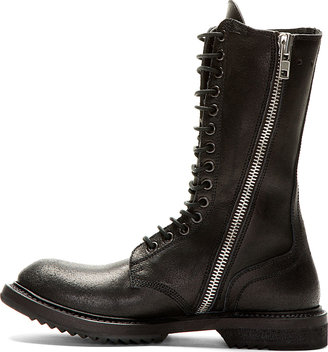 Rick Owens Black Leather Zip-Up Army Boot