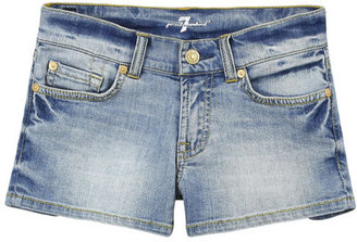 7 For All Mankind stone-washed blue denim shorts