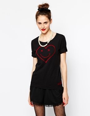 Love Moschino Smiling Heart Short Sleeve T-Shirt - Black