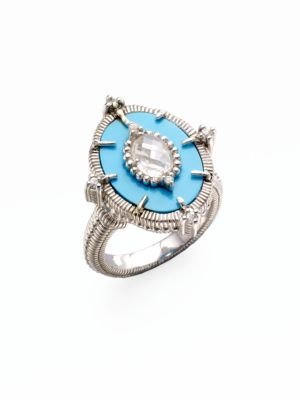 Judith Ripka Oasis Turquoise, White Sapphire, Crystal & Sterling Silver Oval Cocktail Ring