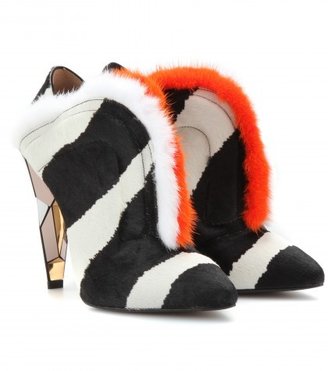 Fendi Mink-trimmed Calf Hair Ankle Boots