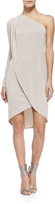 BCBGMAXAZRIA Jolee Single-Sleeve Shimmery Tulip Dress